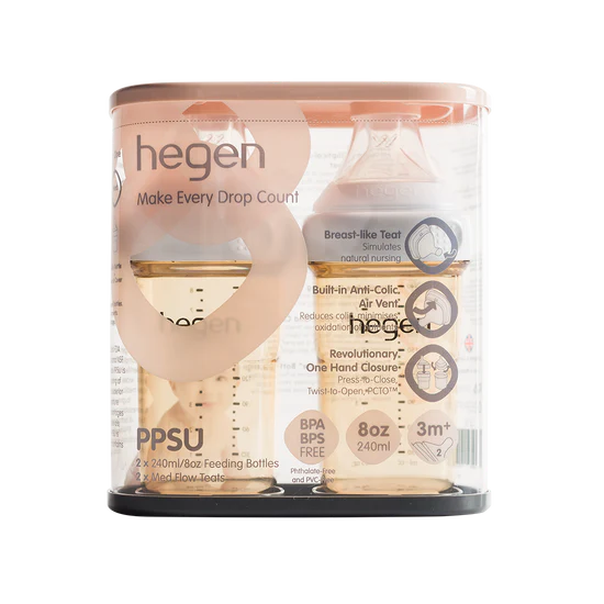 Hegen PCTO™ 240ml/8oz Feeding Bottle PPSU, 2-Pack with 2 x Medium Flow Teat